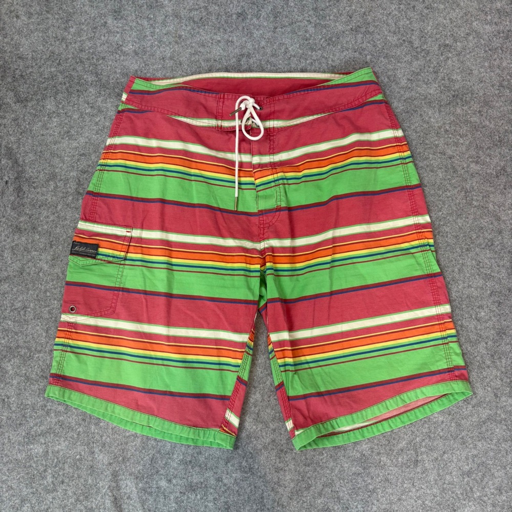 Polo Ralph Lauren Mens Striped Board Shorts Red Green Multi Color Size 32
